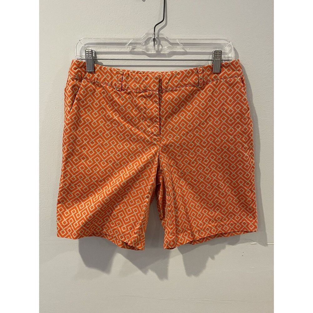 Michael Kors Shorts Women's Size 6 Orange Flat‎ Front Bermuda Southwest Print